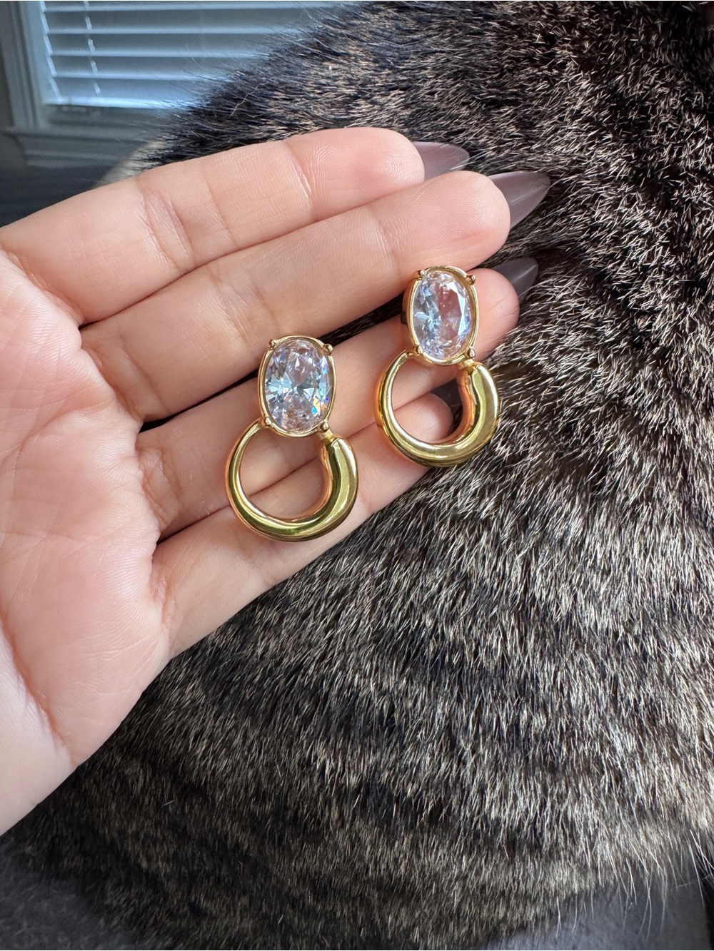 18k Gold Filled Hoop Drop Earrings with CZ